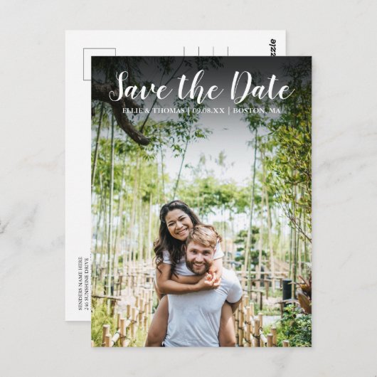 Bewaar de datum Eenvoudige Moderne Script Fotokaar Briefkaart (Voorkant / Achterkant)