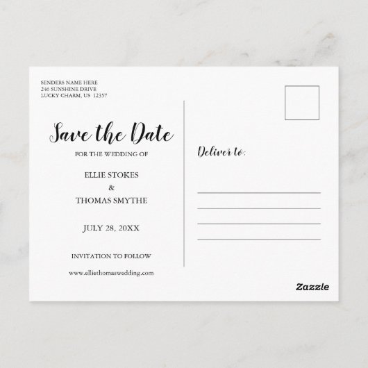 Bewaar de datum Eenvoudige Moderne Script Fotokaar Briefkaart (Achterkant)