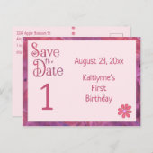 Bewaar de datum eerste verjaardag voor een meisje aankondigingskaart (Voorkant / Achterkant)