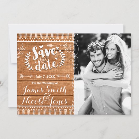 Bewaar de datum eikenhouten rustieke foto uitnodig save the date (Voorkant)
