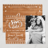Bewaar de datum eikenhouten rustieke foto uitnodig save the date (Voorkant / Achterkant)