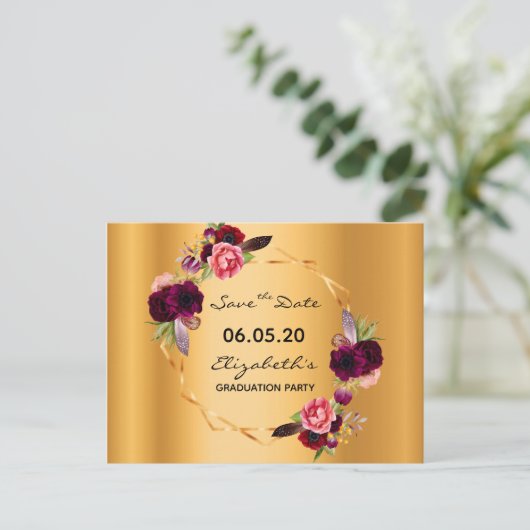 Bewaar de datum eindexamenfeest gouden bloemen 202 briefkaart (Staand voorkant)