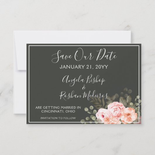 Bewaar de datum Elegant Blush Floral 3-fotokaart Kaart (Achterkant)