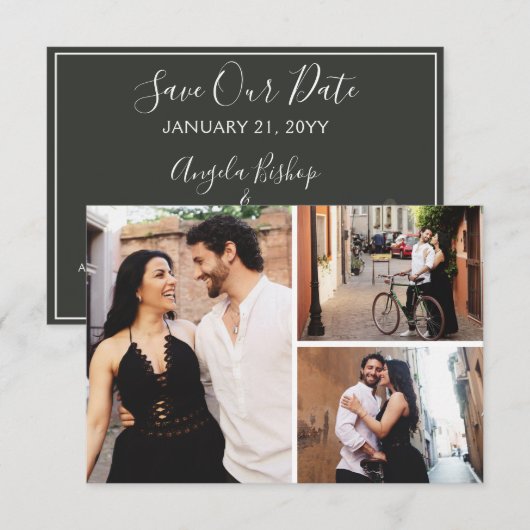 Bewaar de datum Elegant Blush Floral 3-fotokaart Kaart (Voorkant / Achterkant)