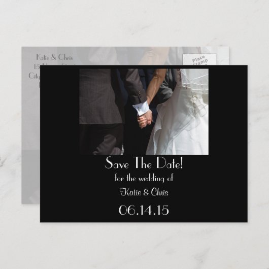 Bewaar de datum Elegant Bruiloft Paar Holding Hand Aankondigingskaart (Voorkant / Achterkant)