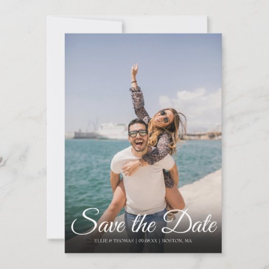 Bewaar de datum Elegant script Eenvoudige foto Save The Date (Voorkant)