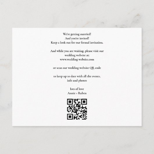 Bewaar de datum Elegant script foto QR-code Briefkaart (Achterkant)
