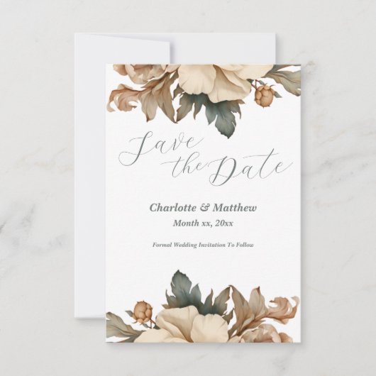 Bewaar de datum Elegant Taupe Floral Save The Date (Voorkant)