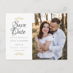 Bewaar de datum Elegant trouwscript met foto Briefkaart