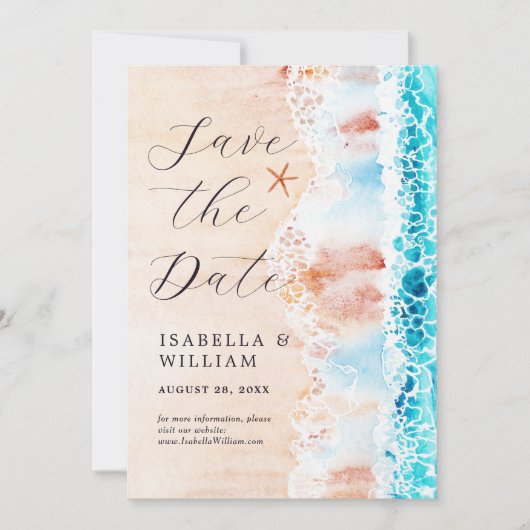 Bewaar de datum Elegant Waterverf Beach Painting Save The Date (Voorkant)