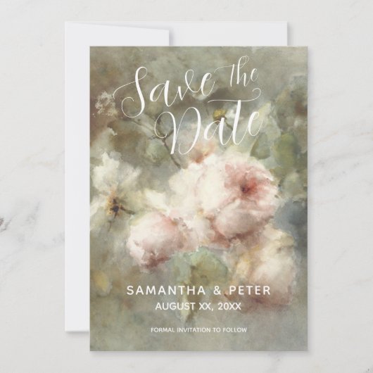 Bewaar de datum Elegante Antiek Rozen Soft Pink Kaart (Voorkant)