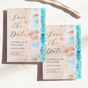 Bewaar de datum Elegante aquarel strand schilderij Save The Date