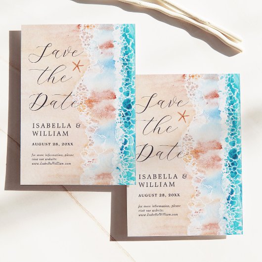 Bewaar de datum Elegante aquarel strand schilderij Save The Date