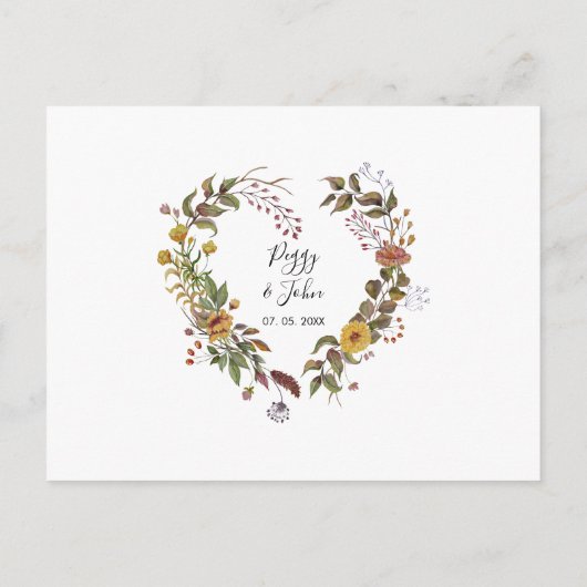 Bewaar de datum Elegante bloemhartenguirlande foto Aankondigingskaart (Achterkant)