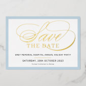 BEWAAR DE DATUM elegante fancy script bleke blauwe Folie Uitnodiging (Voorkant)