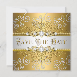 Bewaar de datum Elegante Gouden Zilveren Kant Diam Save The Date