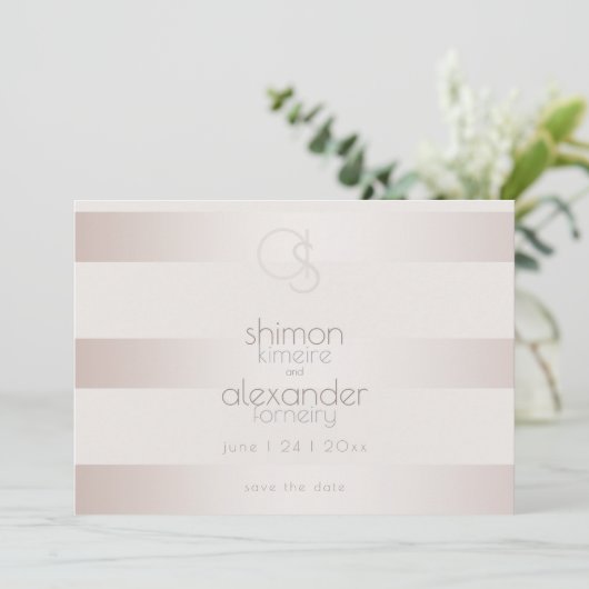 Bewaar de datum | Elegante moderne roze parel stre Save The Date (Staand voorkant)