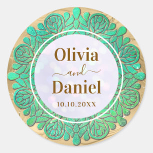 Bewaar de datum, Elegante moderne turquoise mandal Ronde Sticker