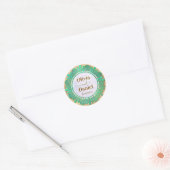 Bewaar de datum, elegante moderne turquoise mandal ronde sticker (Envelop)