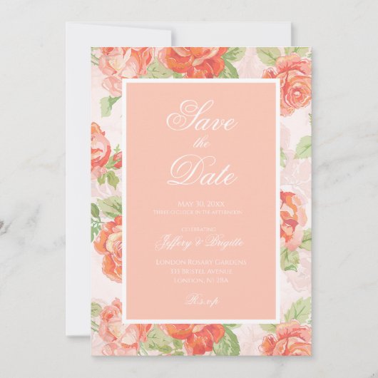 Bewaar de datum elegante oranje bloem bruiloft  save the date (Voorkant)