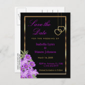Bewaar de datum - Elegante paarse bloem bruiloft Aankondigingskaart (Voorkant / Achterkant)