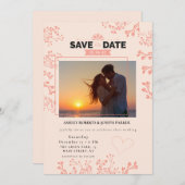 Bewaar de datum – Elegante Roze Bloemige Foto Brui Feestdagenkaart (Voorkant / Achterkant)