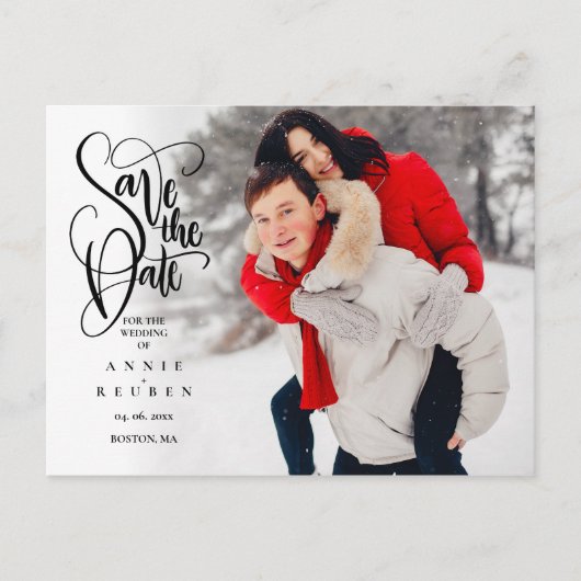 Bewaar de datum Elegante script foto eenvoudig Briefkaart (Voorkant)
