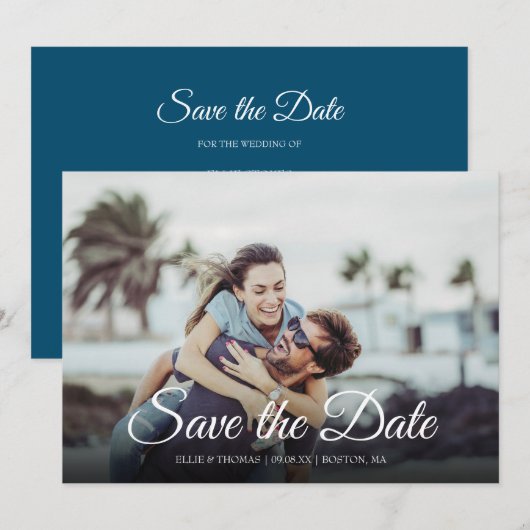 Bewaar de datum Elegante script moderne foto Save The Date (Voorkant / Achterkant)