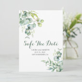Bewaar de datum elegantie Eucalyptus uitnodiging (Staand voorkant)