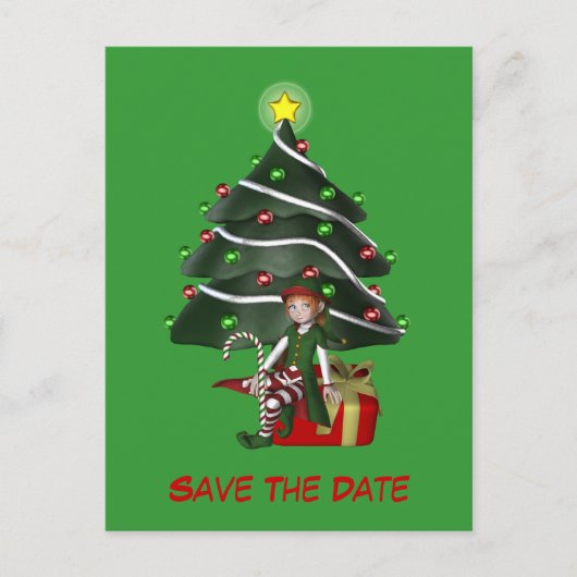 Bewaar de datum Elf kerstboom vakantie Briefkaart (Voorkant)