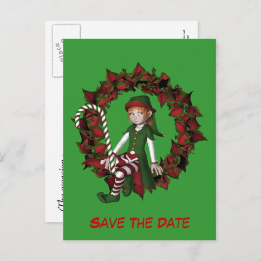 Bewaar de datum elf op krans vakantie aankondigingskaart (Voorkant / Achterkant)