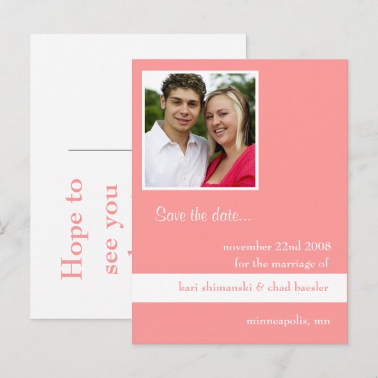 Bewaar de datum en roze aankondigingskaart (Voorkant / Achterkant)