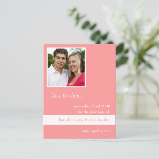 Bewaar de datum en roze aankondigingskaart (Staand voorkant)