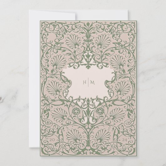 Bewaar de datum Erfgoed Groen & Koraal Rococo Kaart (Achterkant)