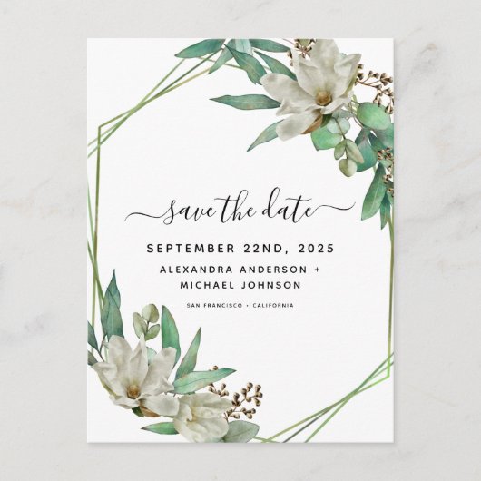 Bewaar de datum Eucalyptus Magnolia Greenery Aankondigingskaart (Voorkant)