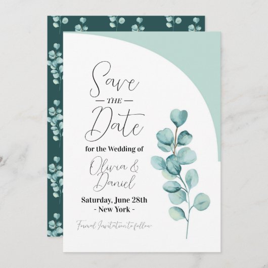 Bewaar de datum Eucalyptus Wedding Leaves Spring Save The Date (Voorkant / Achterkant)