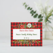 Bewaar de datum Familie Kerstmaaltijd Flanel uitno Briefkaart (Staand voorkant)