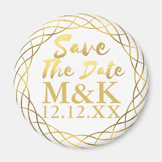 Bewaar de datum Faux Gold Folie krans bruiloft mag Magneet (Voorkant)