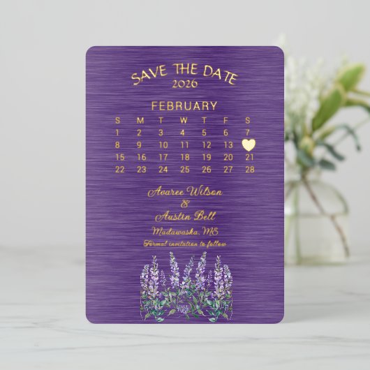 Bewaar de datum februari 2026 Trouwdag Folie Uitnodiging (Staand Voorkant)