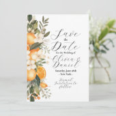Bewaar de datum Floral Flowers Fruit Sinaasappels Save The Date (Staand voorkant)