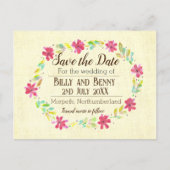 Bewaar de datum floral verouderd aankondigingskaart (Voorkant)