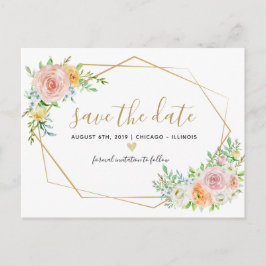 Bewaar de datum floral waterverf roze briefkaart