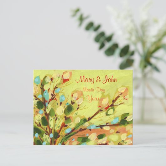Bewaar de datum Floral Yellow Willow Briefkaart (Staand voorkant)