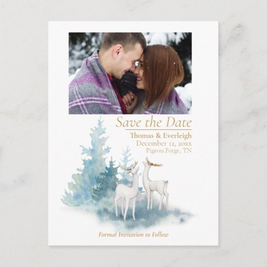 Bewaar de datum Forest Winter Wedding Photo Briefkaart (Voorkant)