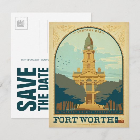 Bewaar de datum - Fort Worth, TX Aankondigingskaart (Voorkant / Achterkant)