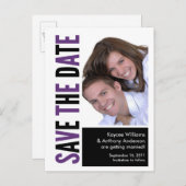 Bewaar de datum foto BRIEFKAART! Paarse en zwarte Aankondigingskaart (Voorkant / Achterkant)