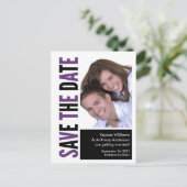 Bewaar de datum foto BRIEFKAART! Paarse en zwarte Aankondigingskaart (Staand voorkant)