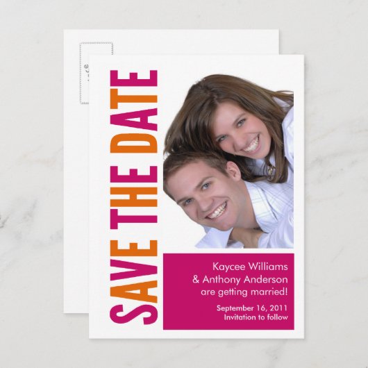 Bewaar de datum foto BRIEFKAART! Sinaasappel & Roz Aankondigingskaart (Voorkant / Achterkant)