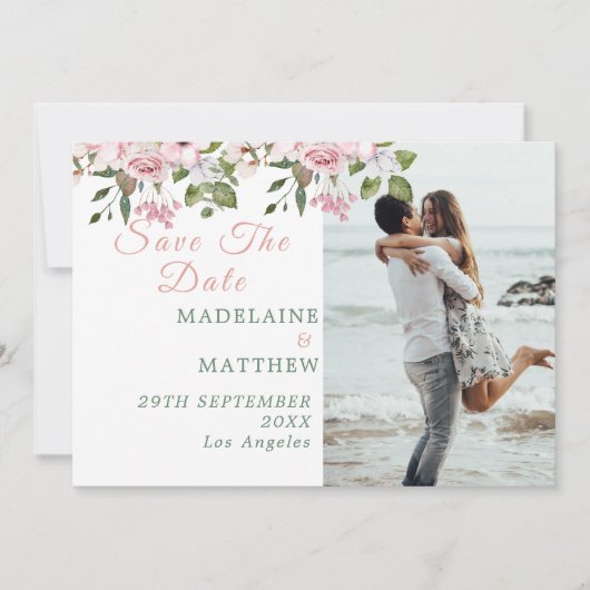 Bewaar de datum Foto Floral Rozen Elegant Wedding Save The Date (Voorkant)