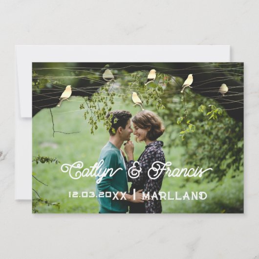 Bewaar de datum Foto Golden Birds Kraft Digital Re Kaart (Achterkant)